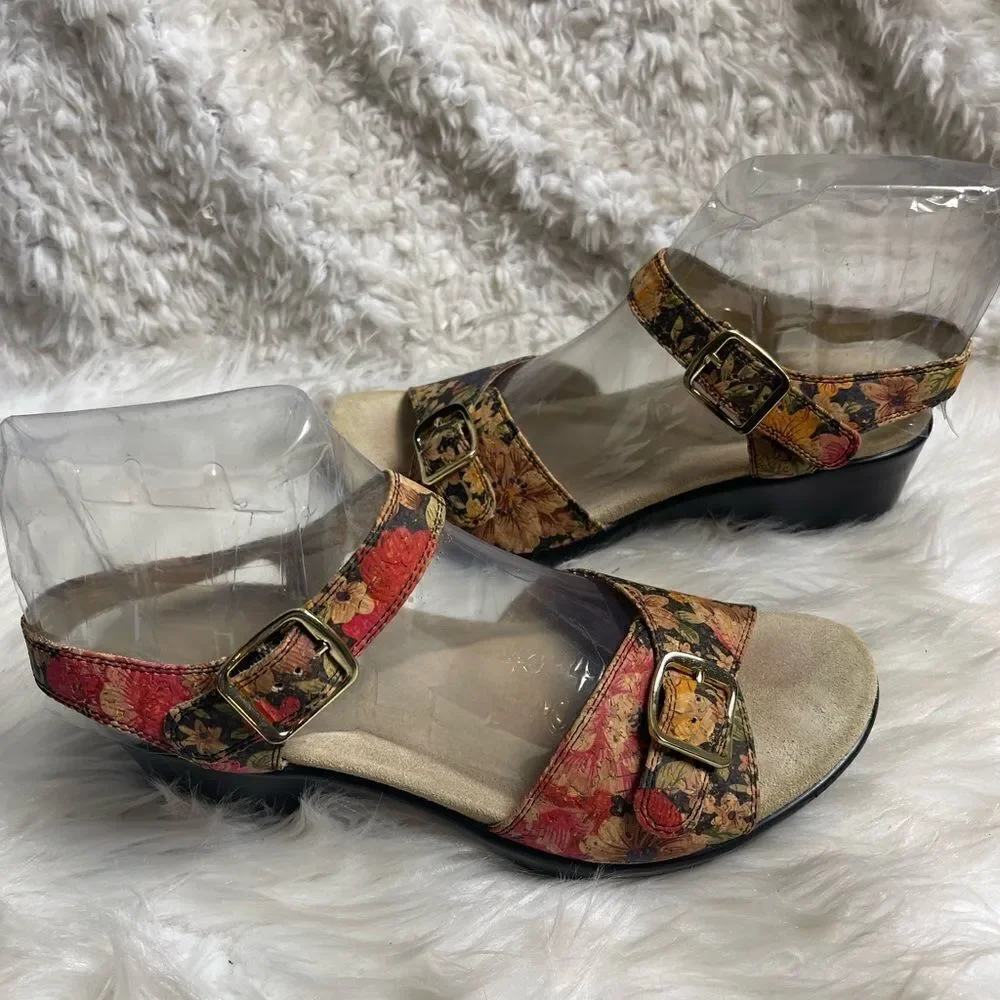 Alegria leather multi color floral print ankle strap sandals  SZ9.5